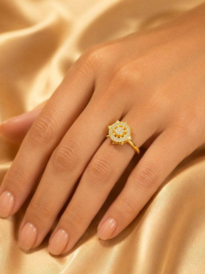Gold Plated Halo Crystal Statement Ring for Women