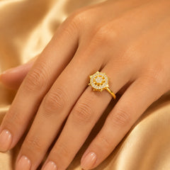 Gold Plated Halo Crystal Statement Ring for Women