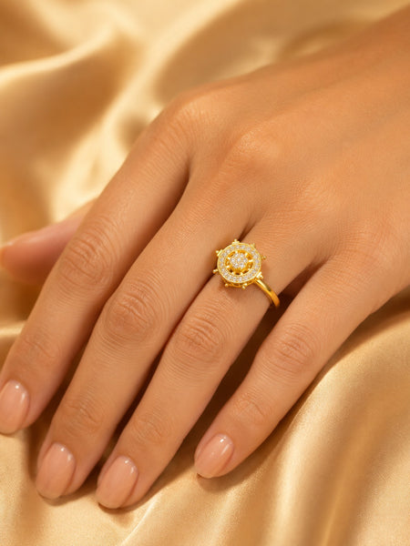 Gold Plated Halo Crystal Statement Ring for Women