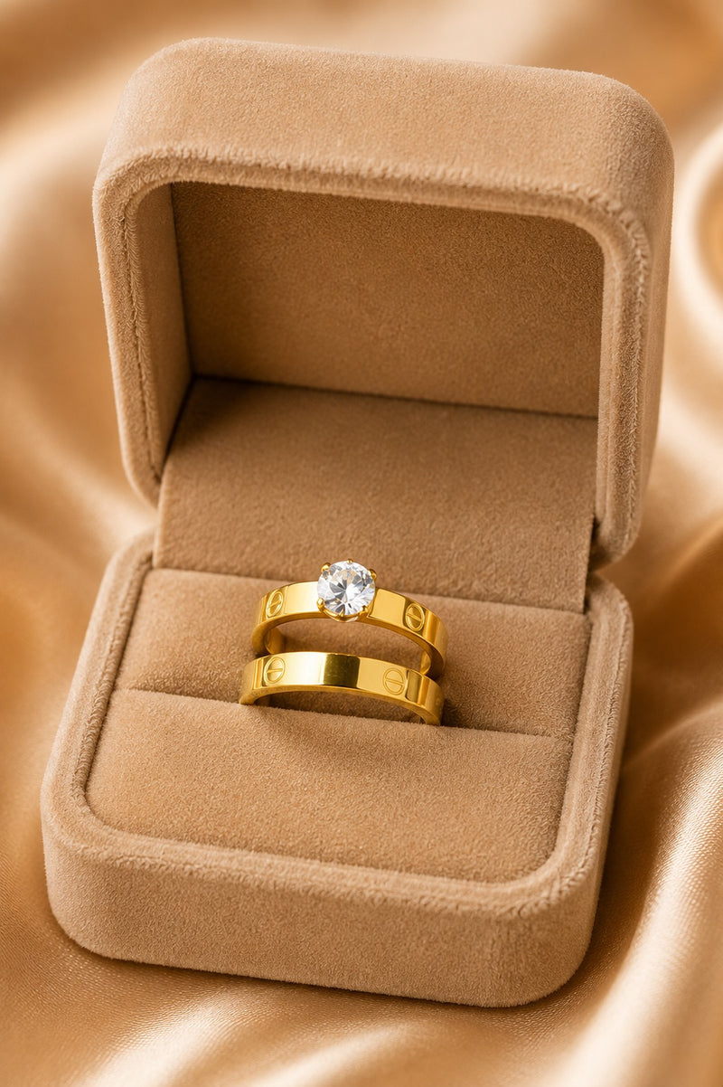 Gold Plated Couple Ring Set for Women & Men