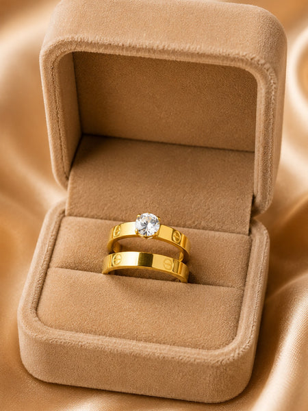 Gold Plated Couple Ring Set for Women & Men
