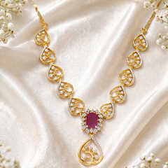 Heart Design Necklace with Ruby Stone Pendant