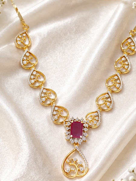 Heart Design Necklace with Ruby Stone Pendant