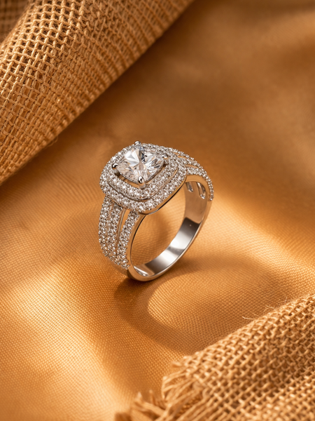 Radiant Halo Ring With Modern Split Shank