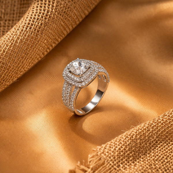 Radiant Halo Ring With Modern Split Shank