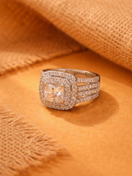 Radiant Halo Ring With Modern Split Shank