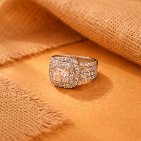 Radiant Halo Ring With Modern Split Shank