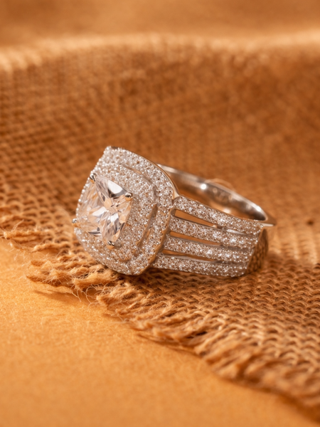 Radiant Halo Ring With Modern Split Shank