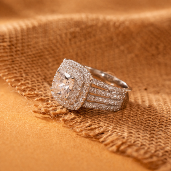 Radiant Halo Ring With Modern Split Shank