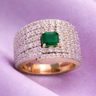 Radiant Emerald Centerpiece Ring with Sparkling Pave Band