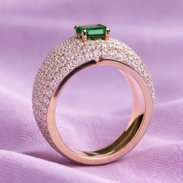 Radiant Emerald Centerpiece Ring with Sparkling Pave Band