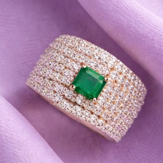 Radiant Emerald Centerpiece Ring with Sparkling Pave Band